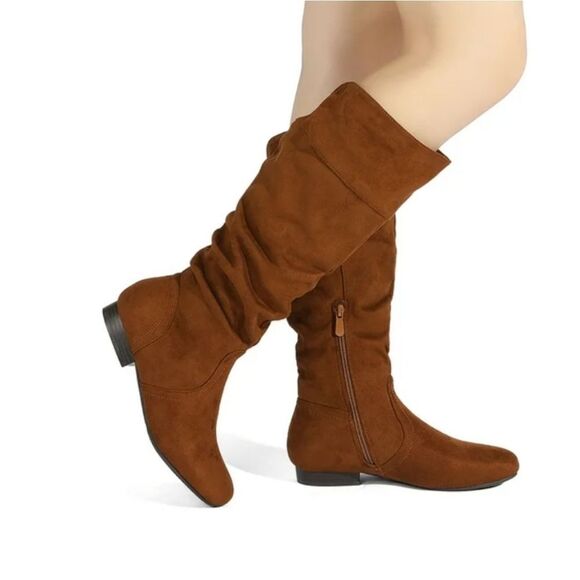 BRAND NEW HE WOMEN' WIDE CALF FAUX FUR SLOUCHY LOW HEEL SIDE ZIP KNEE HIGH BOOTS - Picture 13 of 13